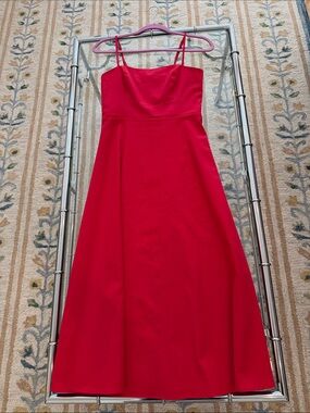 Few Moda Red Midi linen blend zip up Dress with Spaghetti Straps